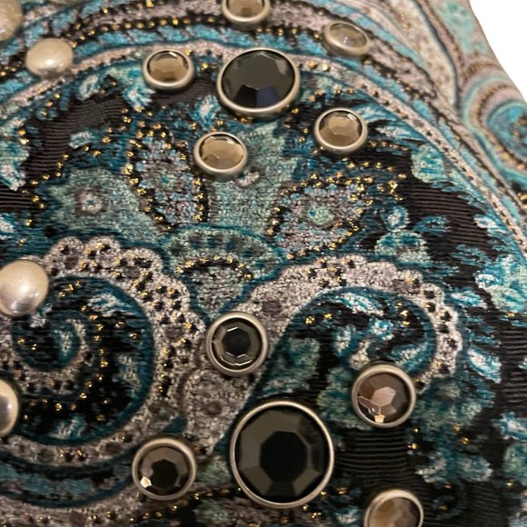 Womens Hand Bag Purse STUDDED EMBELLISHED Gems Embroidered Paisley Print Braided - Picture 11 of 14